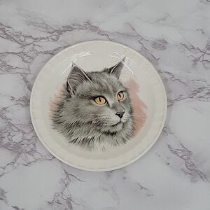 Hoffritz 4-69 Vintage Gray Cat Porcelain Plate Ring Dish Decor